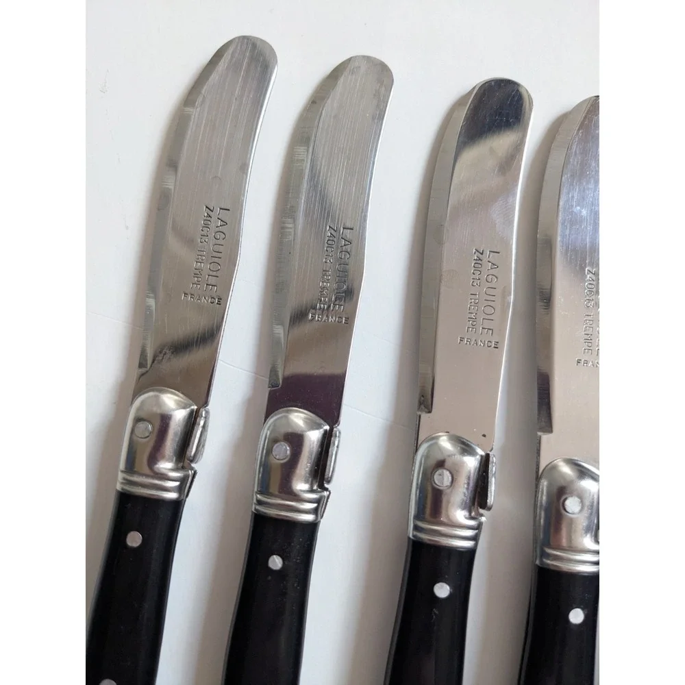 Laguiole France 5 Pc Cheese Knife Set Tempered Z40C13 Steel Black Handles Boxed‎